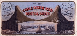 ケーブルスクリューワイヤーブーツおよび靴、1874-75（カラーリソ[トレードカード]） 作： American School